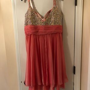 La Femme sparkly coral cocktail dress
